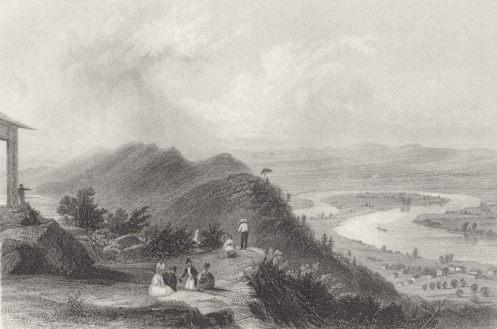 View from Mount Holyoke, Massachusetts. WH BARTLETT 1840 old antique print